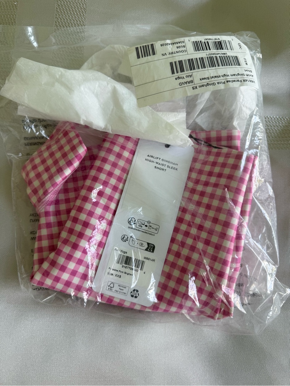 ALO Paradise Pink Gingham Women’s High-Rise Sleek Bike Shorts XXS NWT - Picture 2 of 2